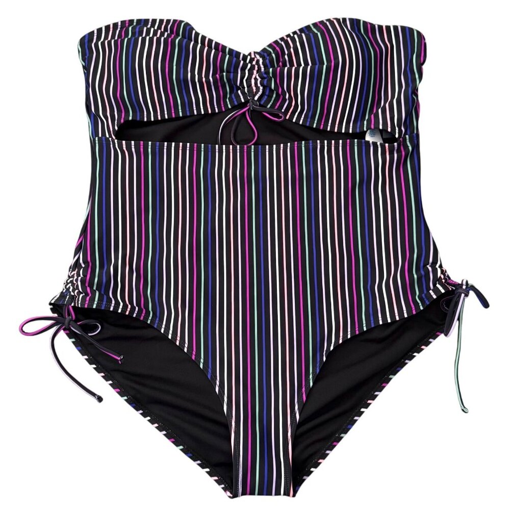 Decree XXL Strapless Medium Coverage One-Piece Swimsuit Striped Lace-Up Sides